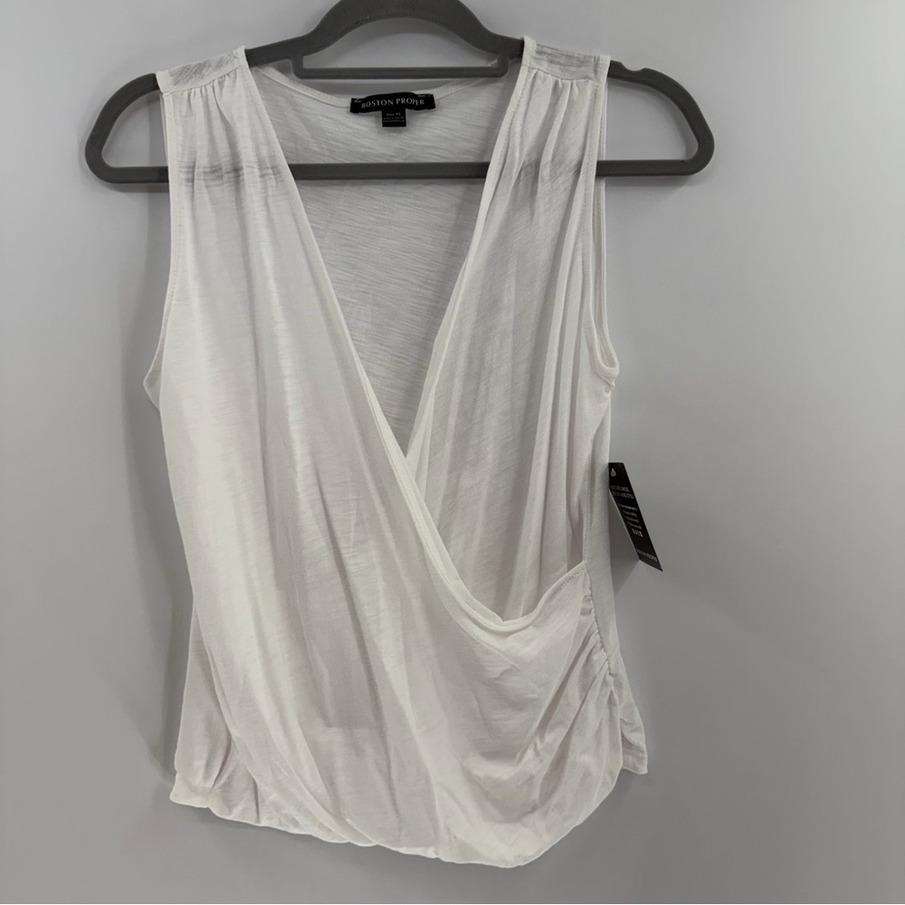 Boston Proper Surplice Wrap Tank XS White Modal Cotton NWT Soft Minimal